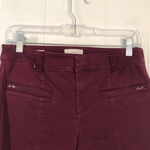 Loft Burgundy Skinny Ankle Pants with Zipper Pockets - Picture 4 of 11
